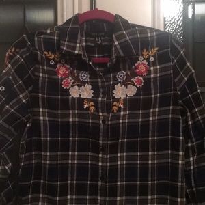 Embroidered button front blouse